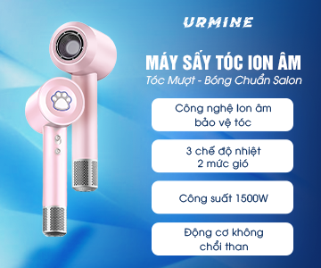 Máy Sấy Ion Âm URMINE –Màu hồng ,Dễ thương Sấy Nhanh, Công Nghệ Tiên Tiến, Chăm Sóc Tóc Toàn Diện, Gió Mạnh, Không Ồn, Dễ Dàng Tạo Kiểu
