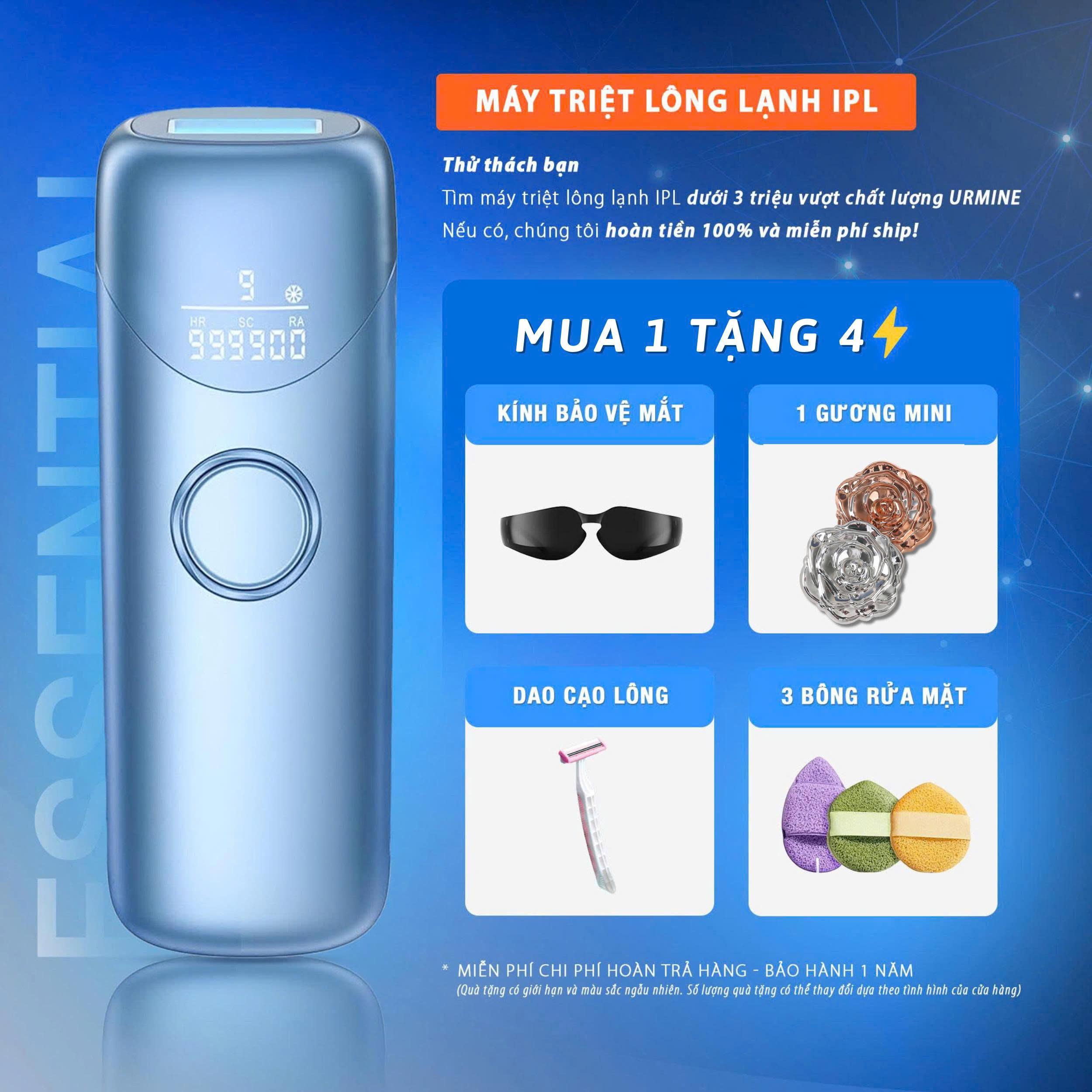 Máy Triệt Lông Lạnh Công Nghệ IPL – Dùng Được Cho Nam Và Nữ,   Không Đau, Không Rát, Thích Hợp Cho Mọi Loại Da