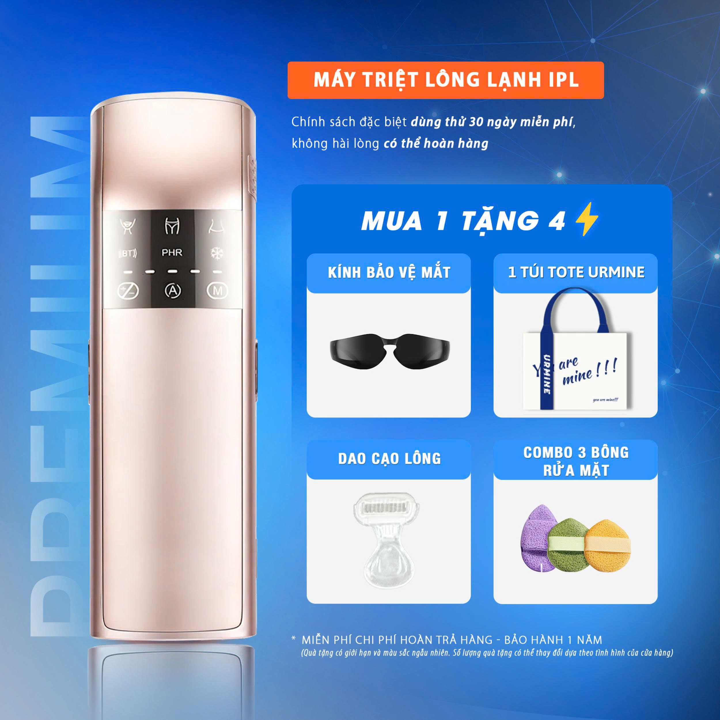 Máy triệt lông cao cấp tại nhà Công nghệ ánh sáng kép ×Làm lạnh cực sâu 2°C | Kết nối App thông minh  | Chế Độ PHR 4 Xung Bùng Nổ
